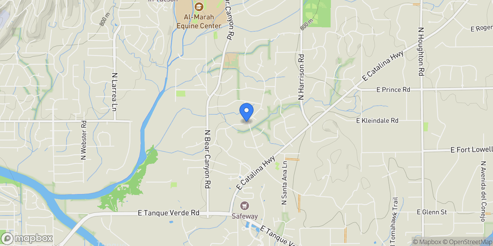 Map showing 9131 E Indian Hills Road , Tucson, AZ 85749, Tucson, Arizona, United States.