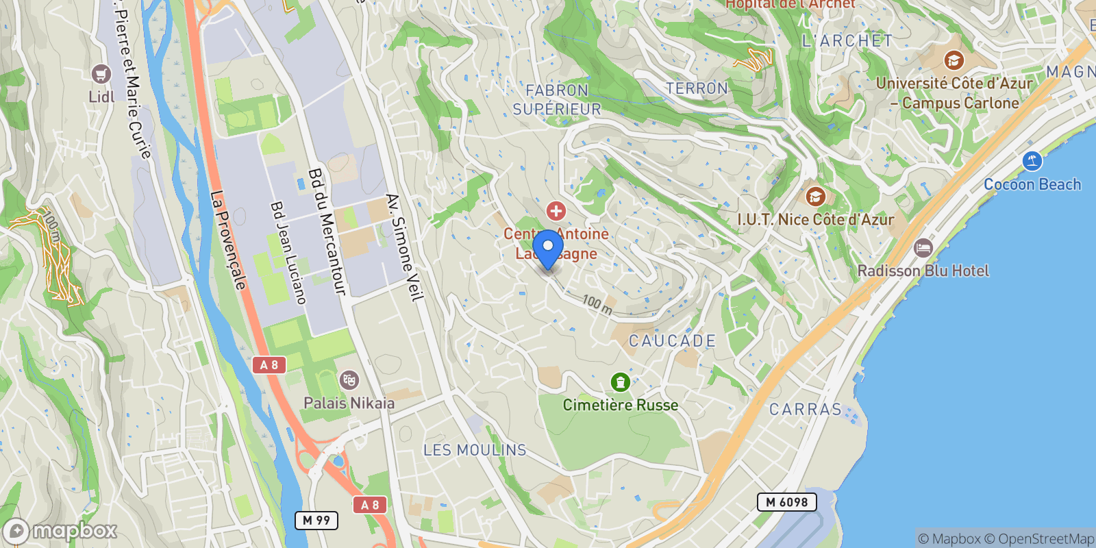 Map showing Nice, Provence-Alpes-Côte d'Azur, France.