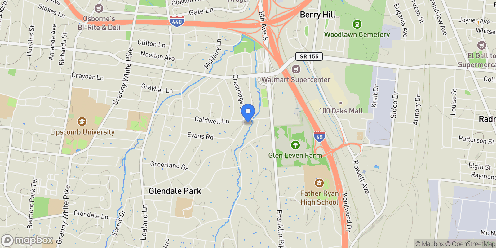 Map showing 3900 Crestridge Dr, Nashville, Tennessee, United States.