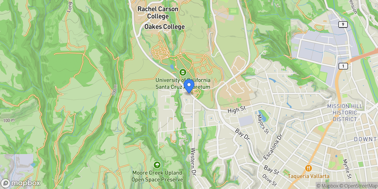 Map showing 1459 High Street, Santa Cruz, California, United States.