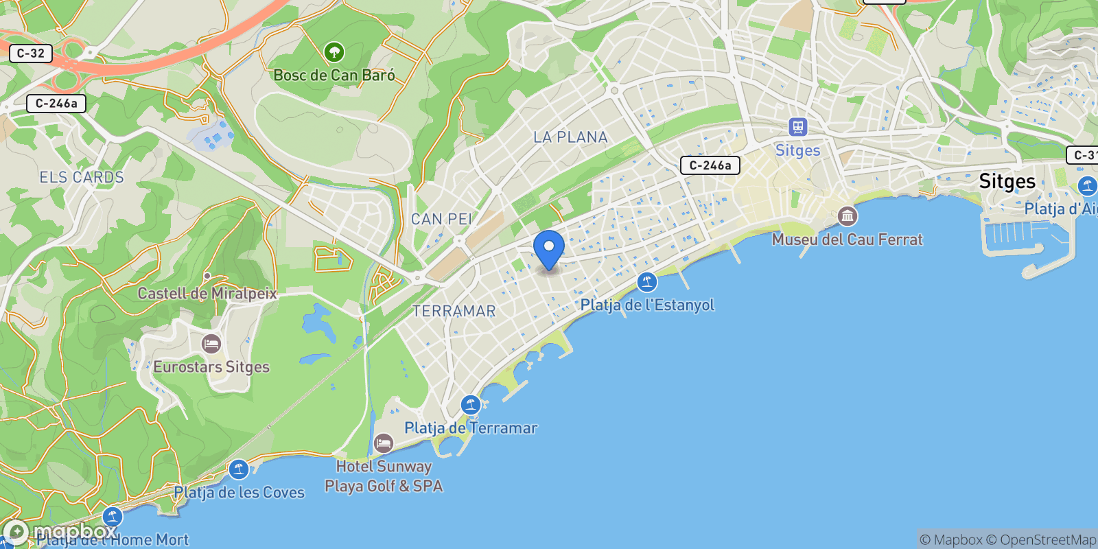 Map showing Sitges, Catalonia, Spain.
