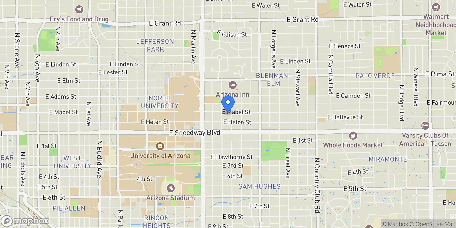 Map showing 2132 E Mabel Street , Tucson, AZ 85719, Tucson, Arizona, United States.