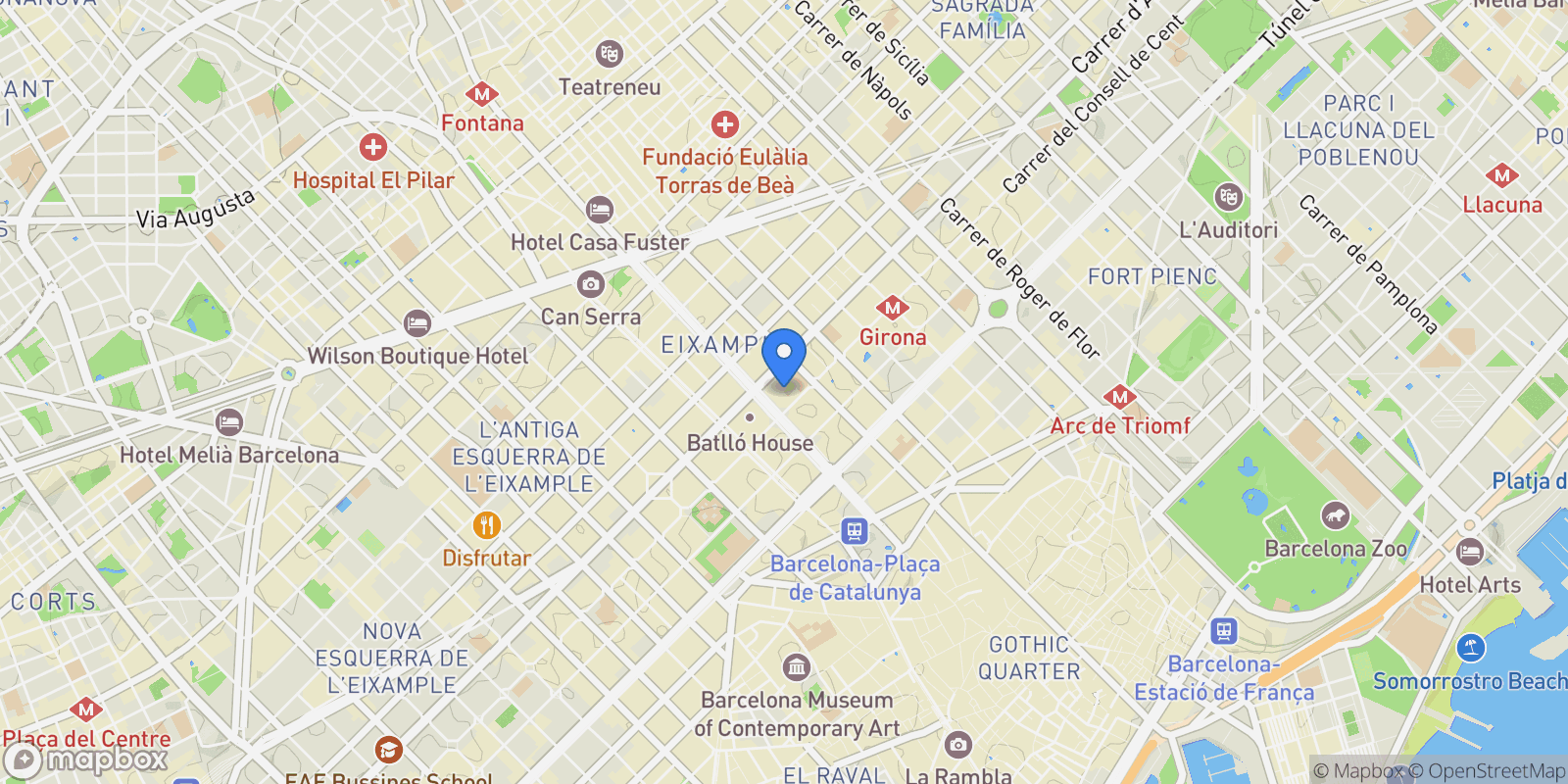 Map showing Eixample, Barcelona, Spain.