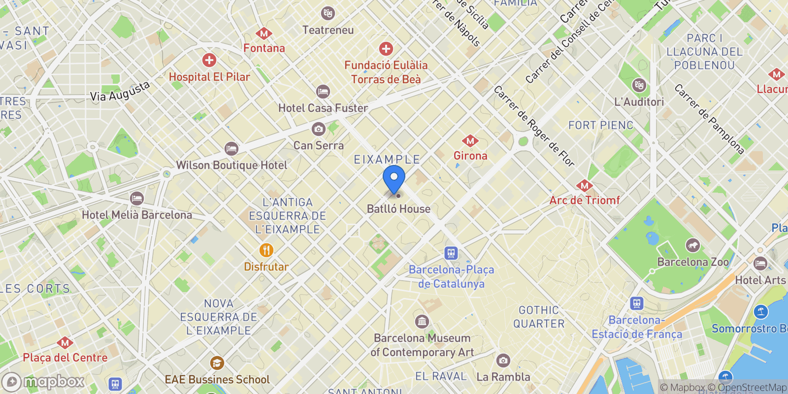 Map showing Eixample, Barcelona, Spain.
