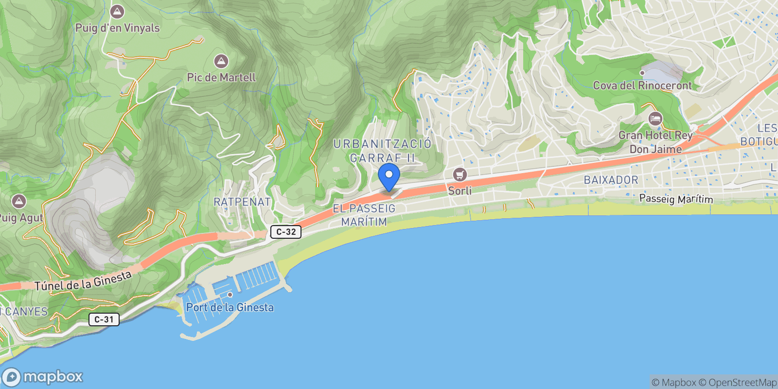 Map showing Sitges, Catalonia, Spain.