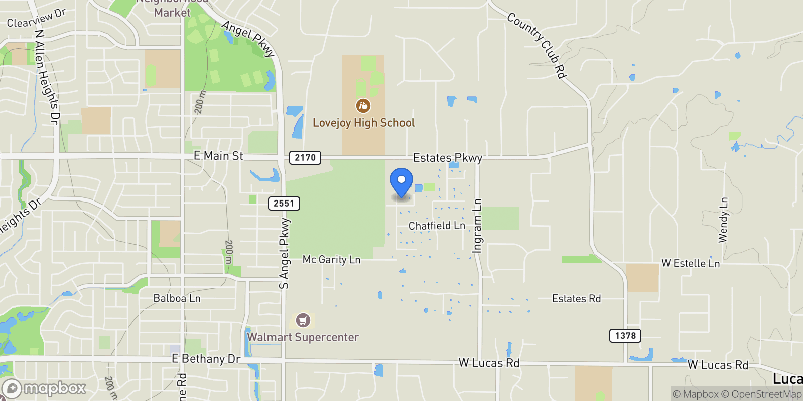 Map showing 2080 Claremont Drive, Lucas, TX 75002, Lucas, Texas, United States.