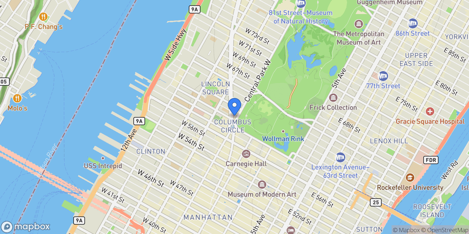 Map showing One Central Park West, 1 CENTRAL PARK W, New York, New York, United States.