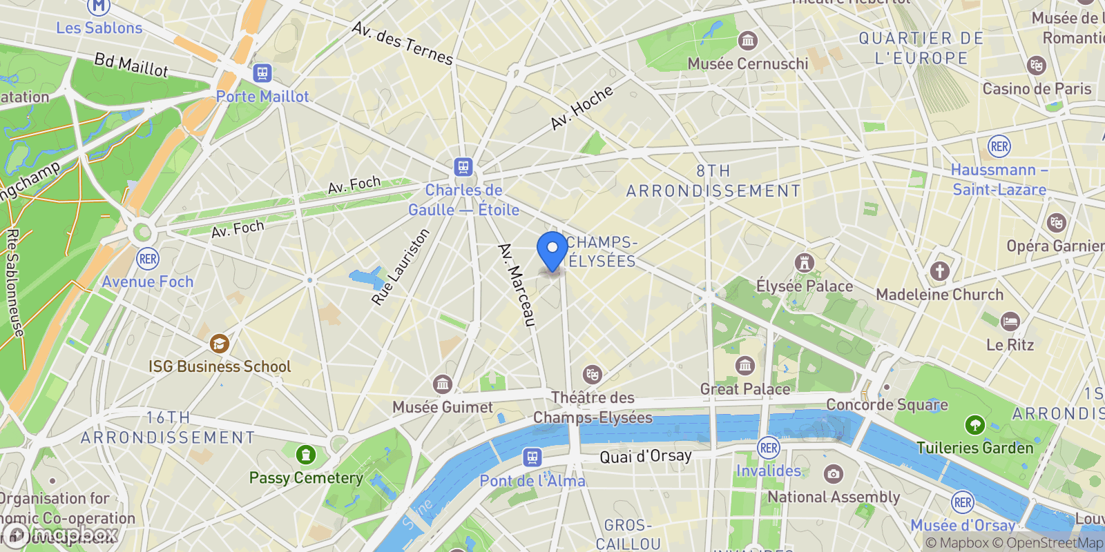 Map showing Paris, Île-de-France, France.