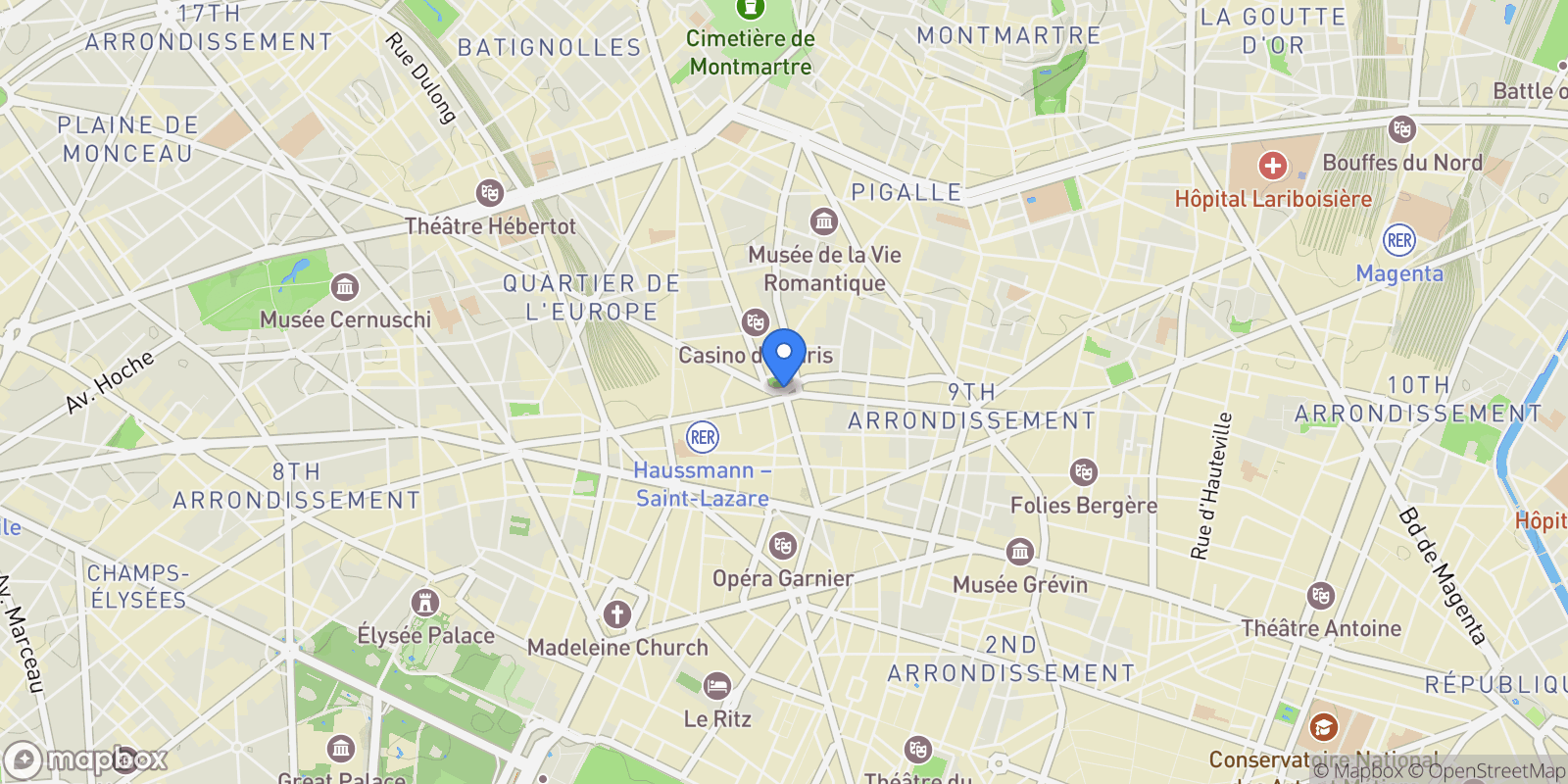 Map showing Paris, Île-de-France, France.