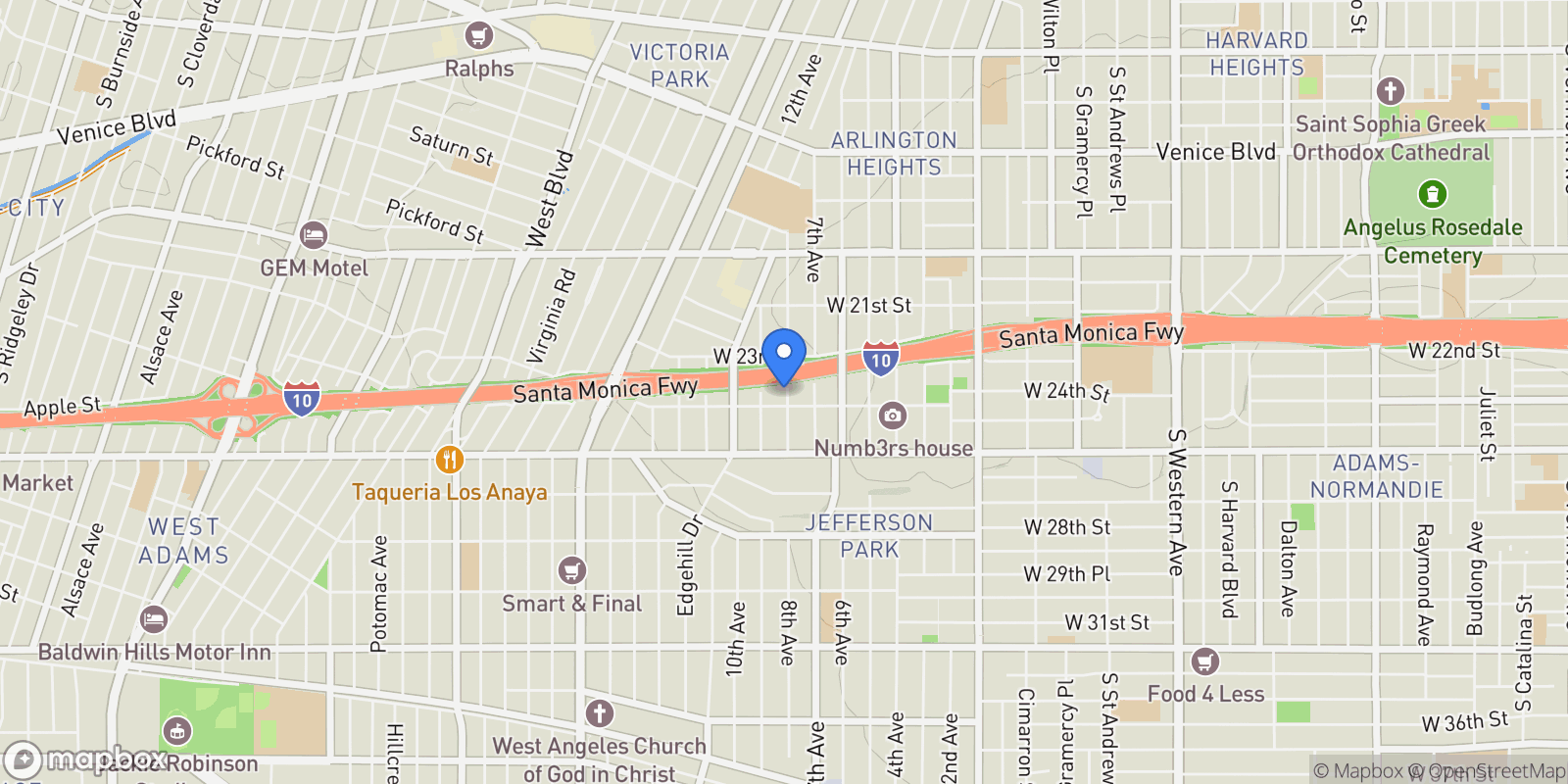 Map showing 2415 8th Avenue, Los Angeles, California, United States.