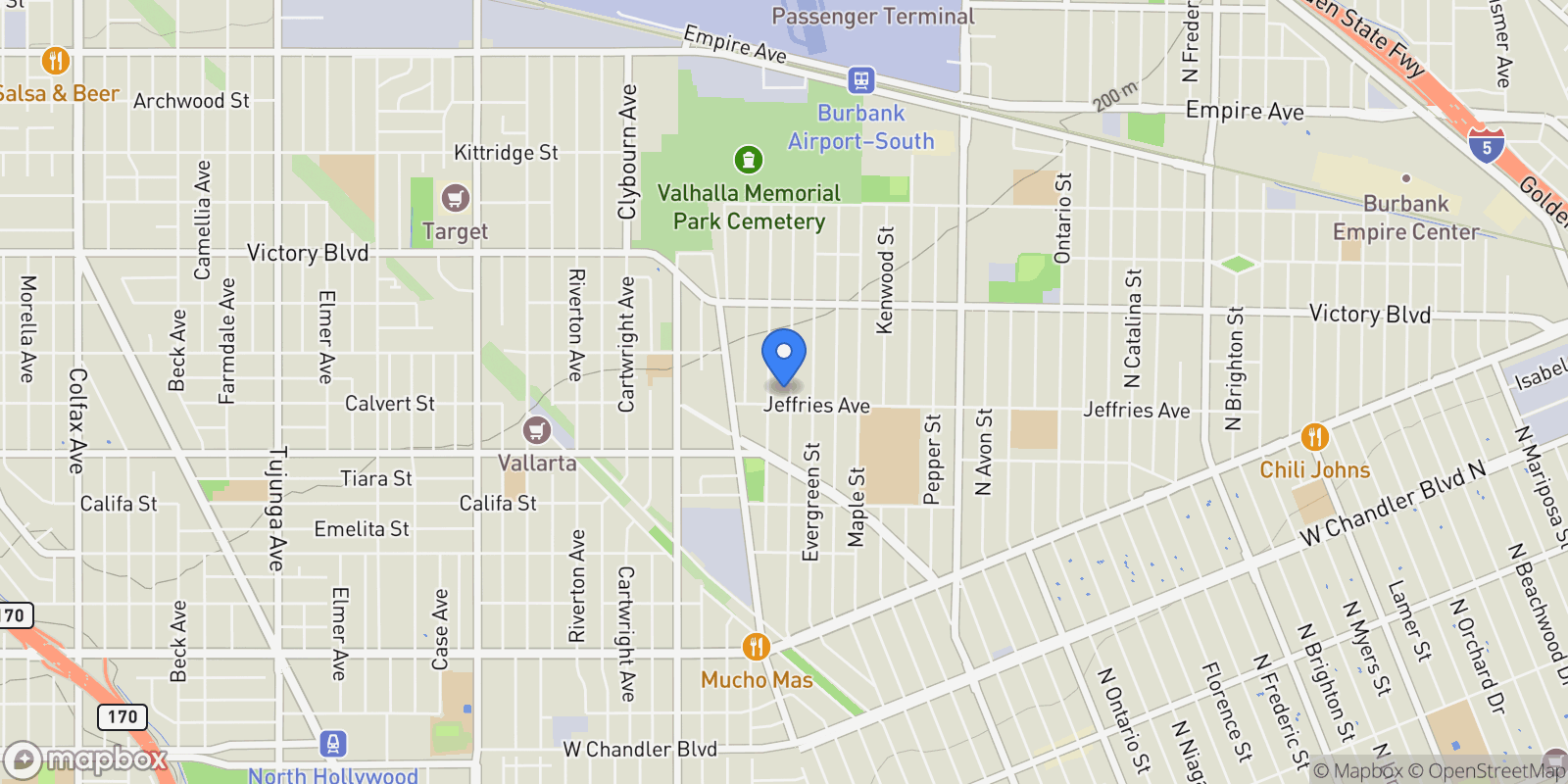Map showing 1809 N Rose Street, Burbank, California, United States.
