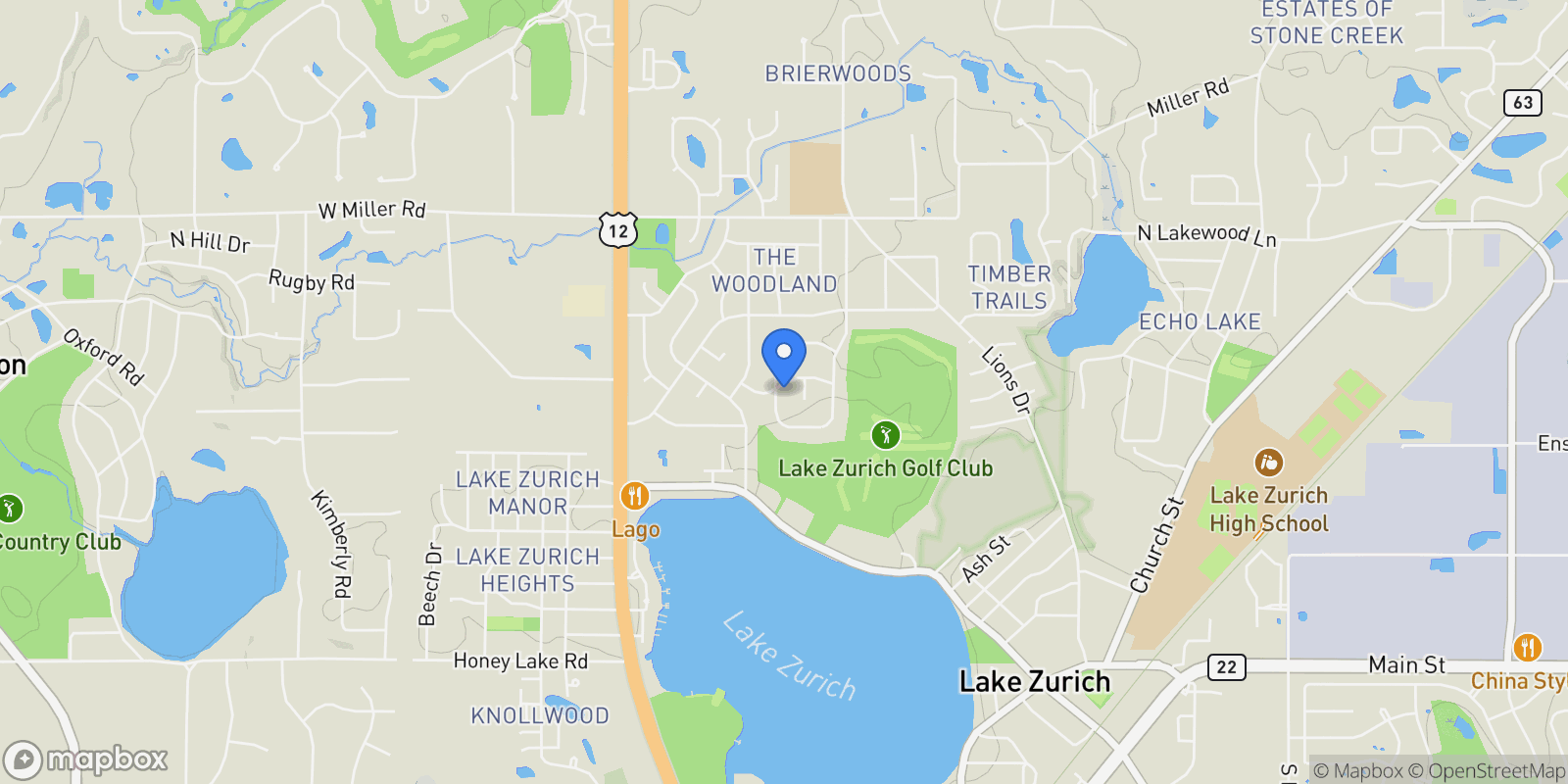 Map showing 15 Butterfield Road, Lake Zurich, IL 60047, Lake Zurich, Illinois, United States.