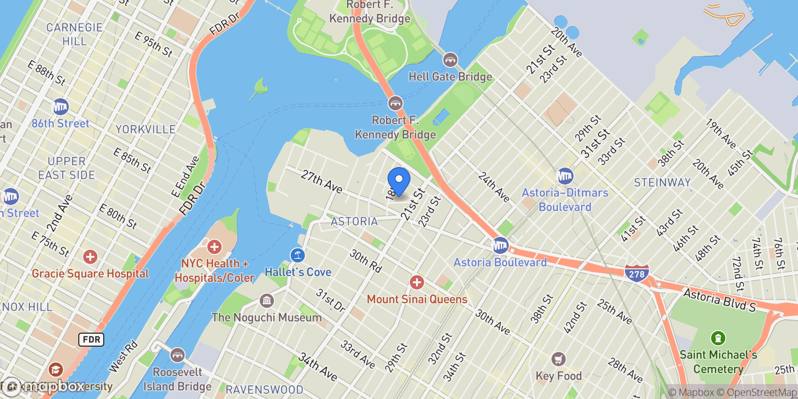 Map showing -21 26th Road, New York, New York, United States.
