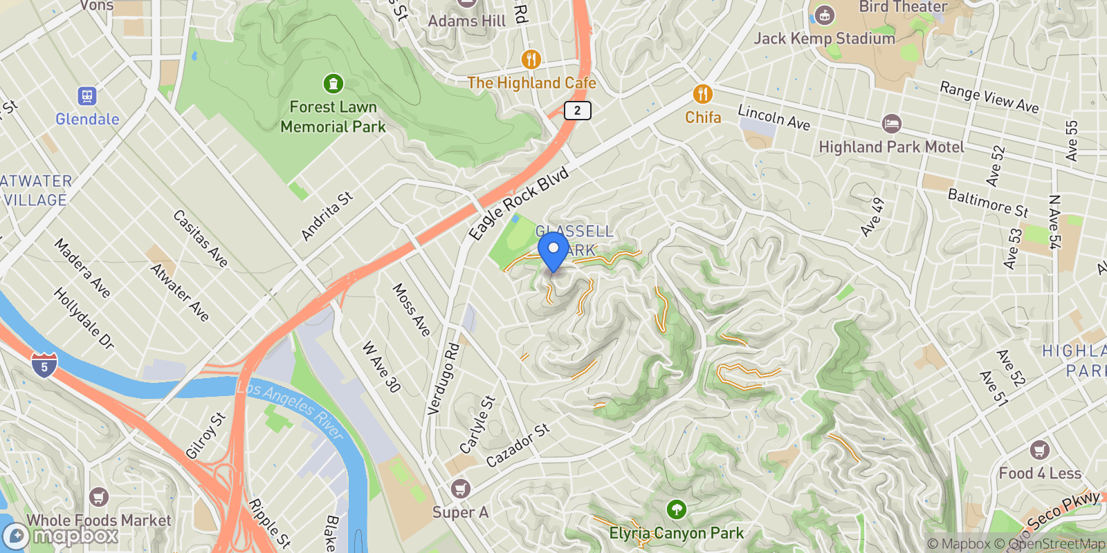 Map showing 3629 Kinney Place, Los Angeles, California, United States.