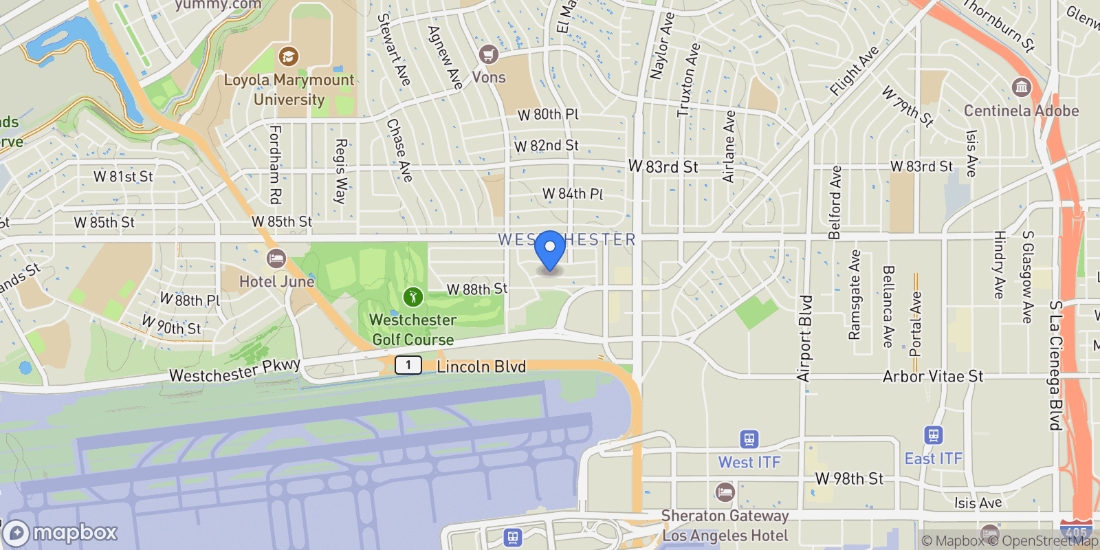 Map showing 6501 W 87th Place, Los Angeles, California, United States.