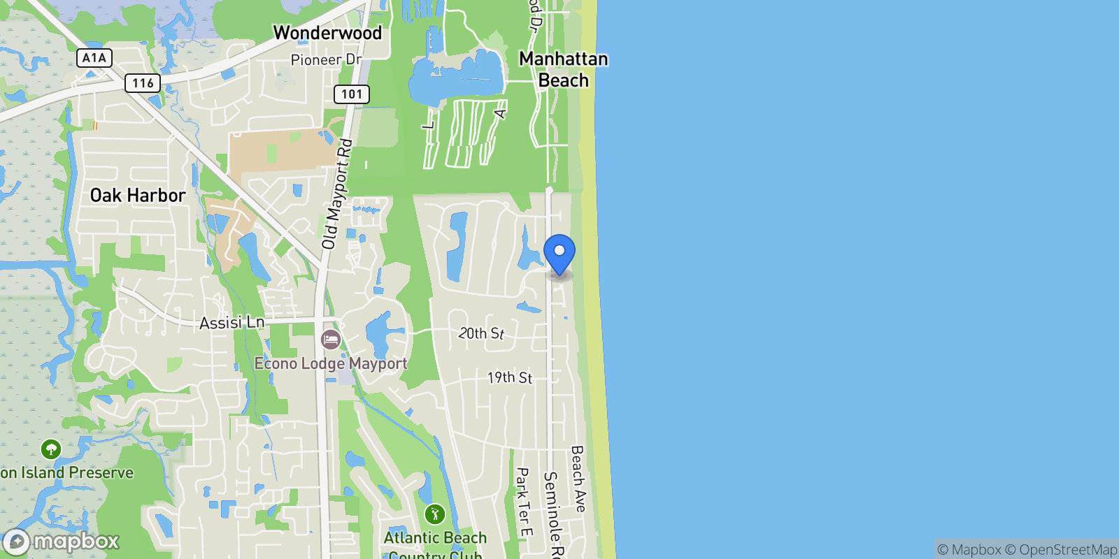 Map showing 2277 Seminole Road Unit# M, Atlantic Beach, FL 32233, Atlantic Beach, Florida, United States.