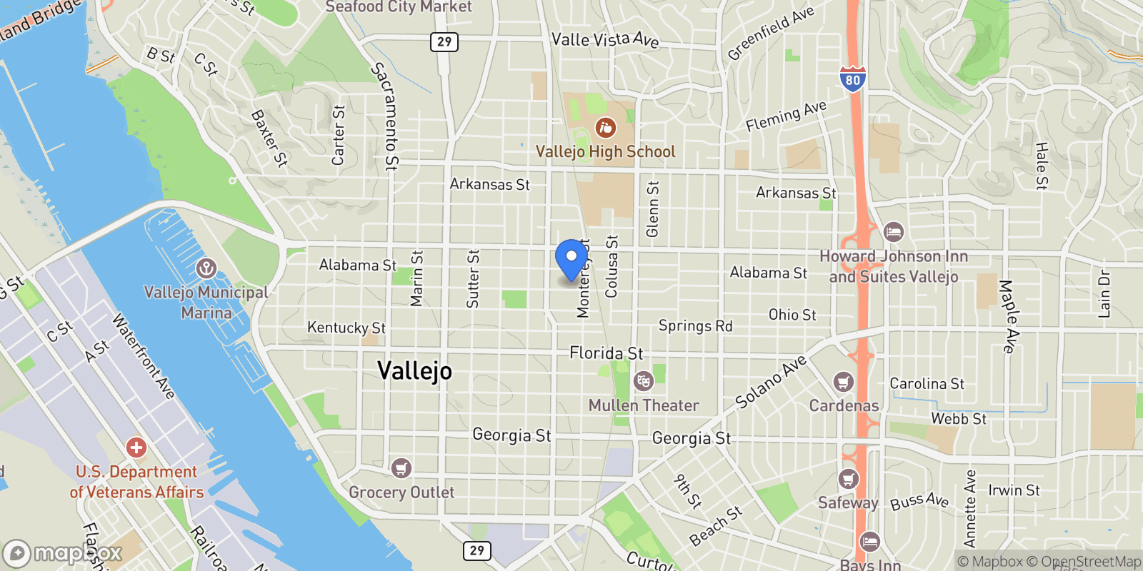 Map showing 1158 Louisiana St, Vallejo, California, United States.