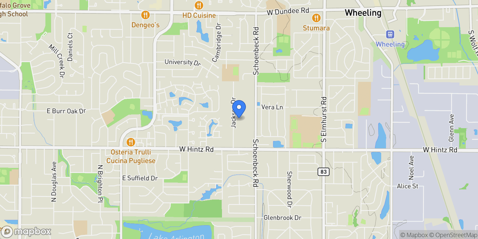 Map showing 2837 Jackson Drive, Arlington Heights, IL 60004, Prospect Heights, Illinois, United States.
