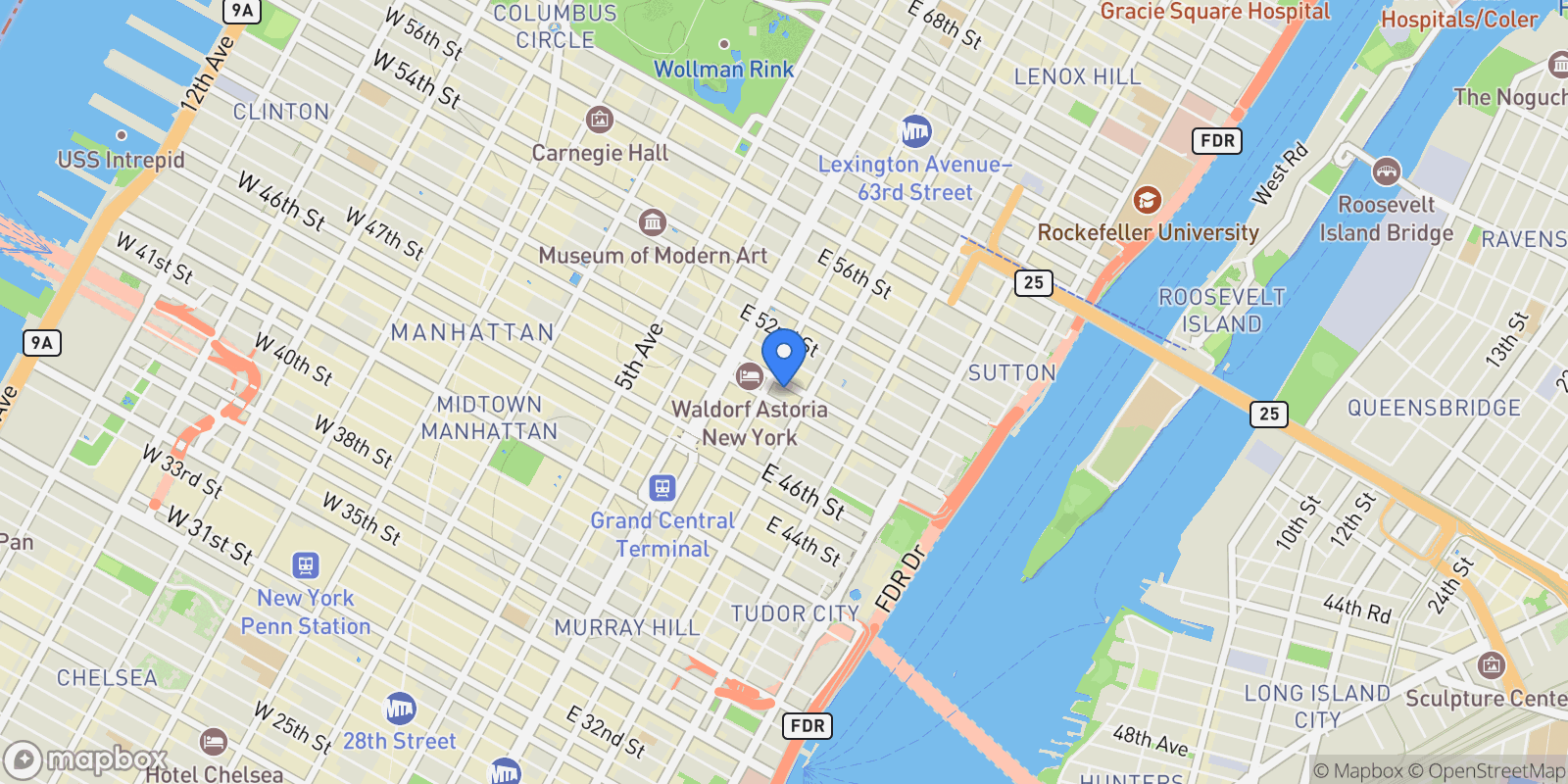 Map showing THE CENTRALE, 138 E 50TH ST, New York, New York, United States.