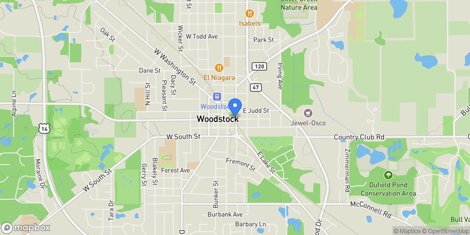 Map showing 200 E Judd Street, Woodstock, IL 60098, Woodstock, Illinois, United States.