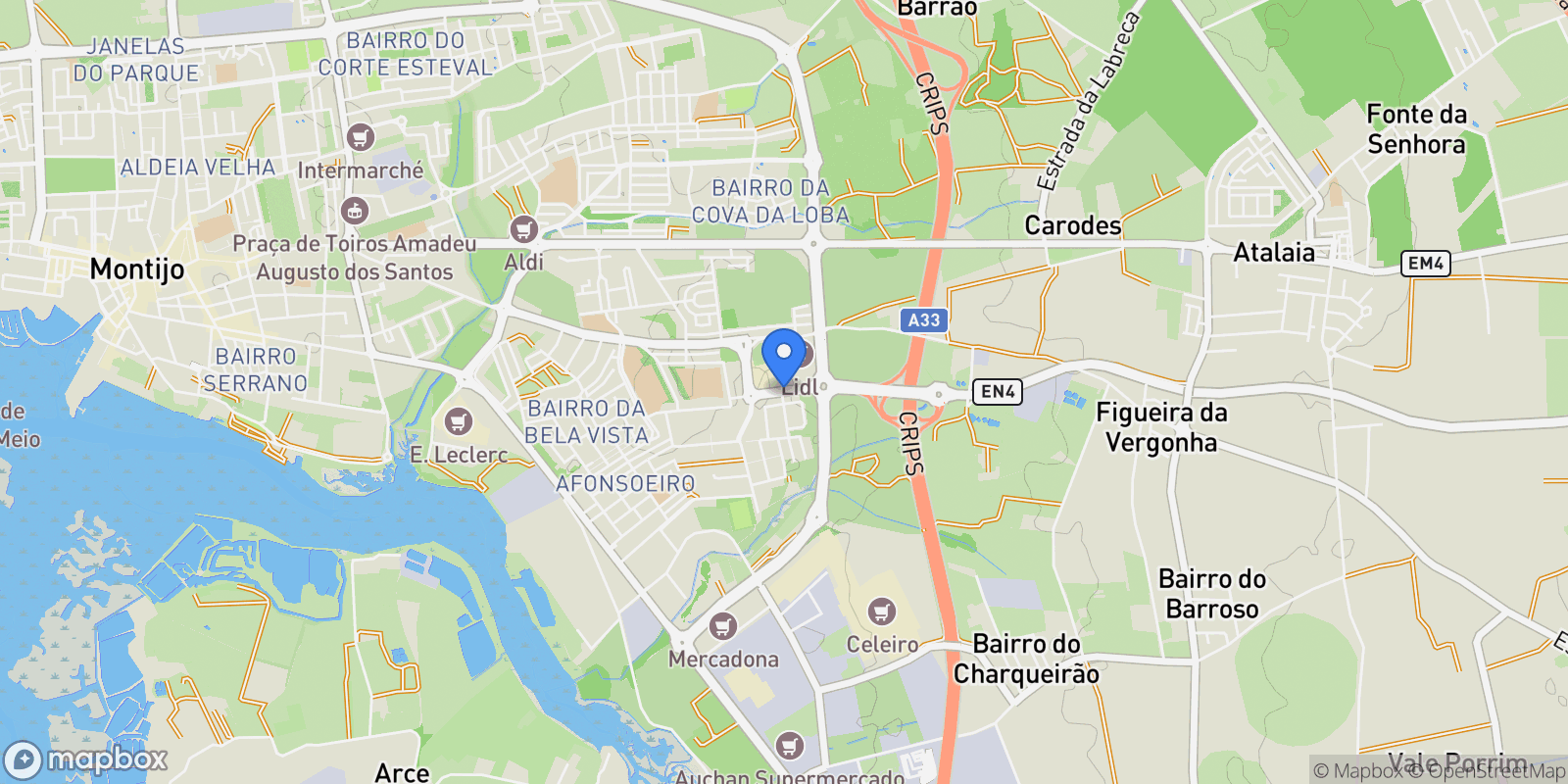 Map showing Setúbal, Montijo e Afonsoeiro, Setubal, Portugal.