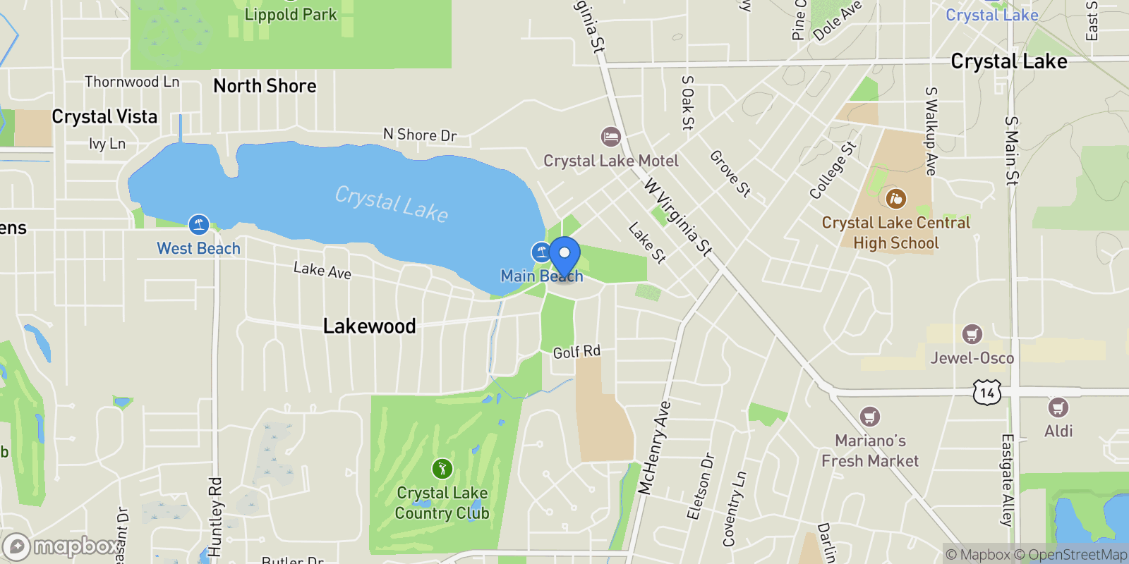 Map showing 615 Lake Avenue, Crystal Lake, IL 60014, Village of Lakewood, Illinois, United States.