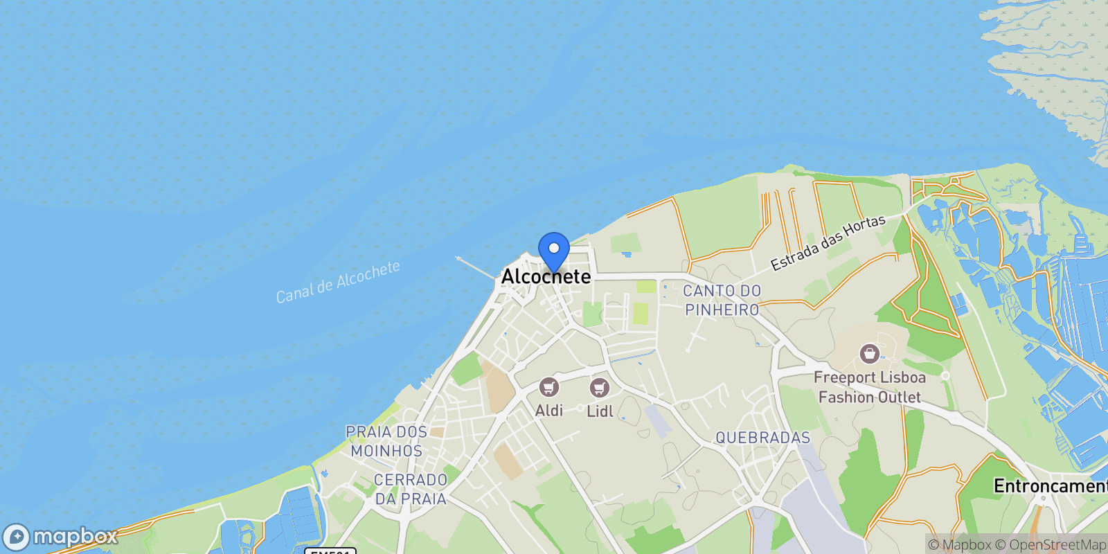 Map showing Setúbal, Alcochete, Setubal, Portugal.