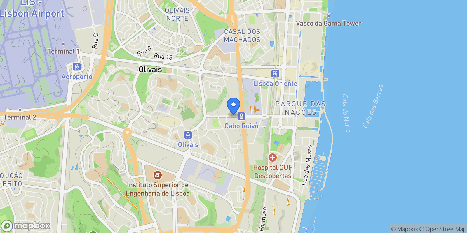 Map showing Parque das Nações, Lisboa, Olivais, Lisbon, Portugal.