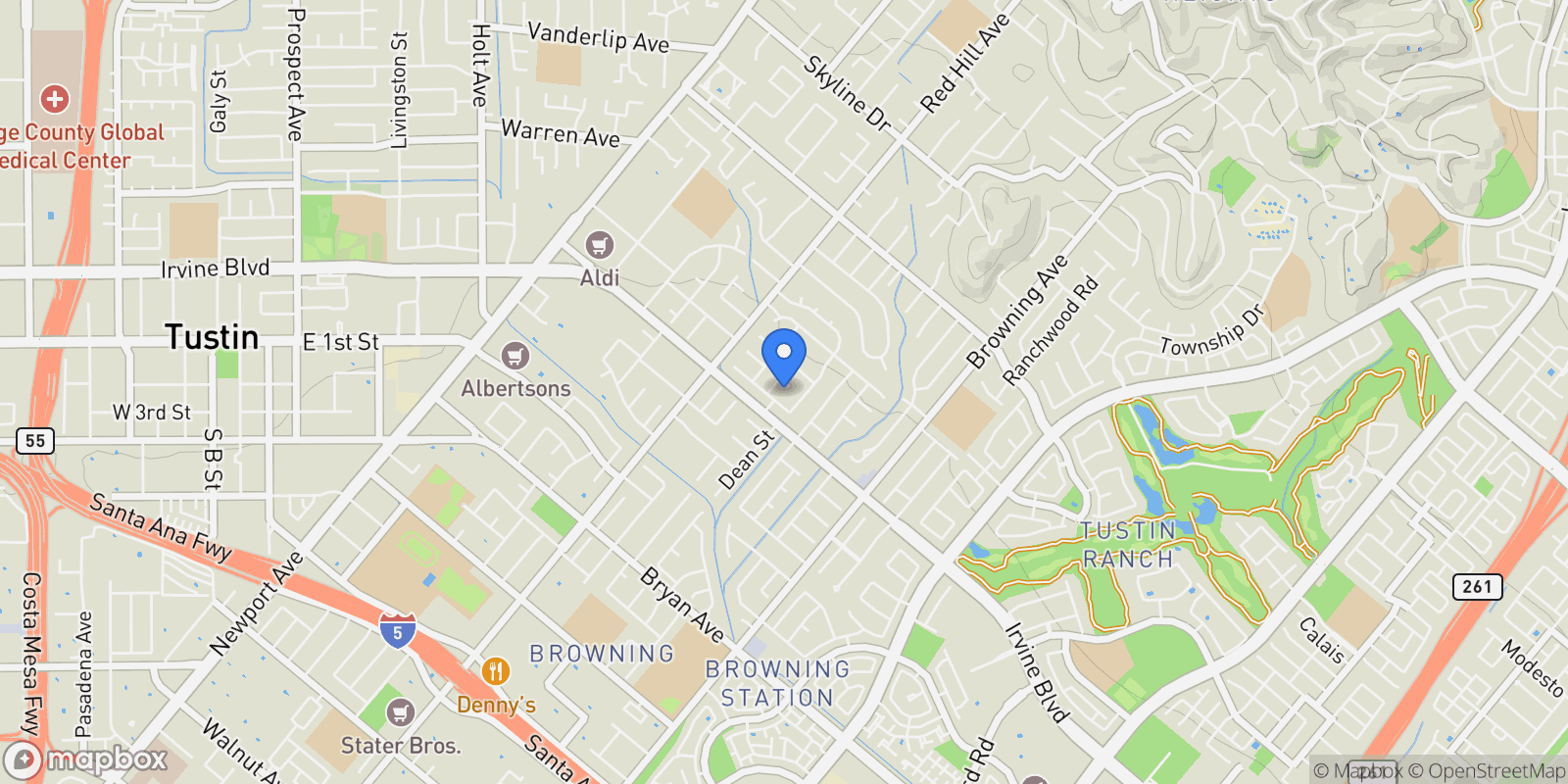 Map showing 1672 Kenneth Drive, North Tustin, CA 92705, Santa Ana, California, United States.