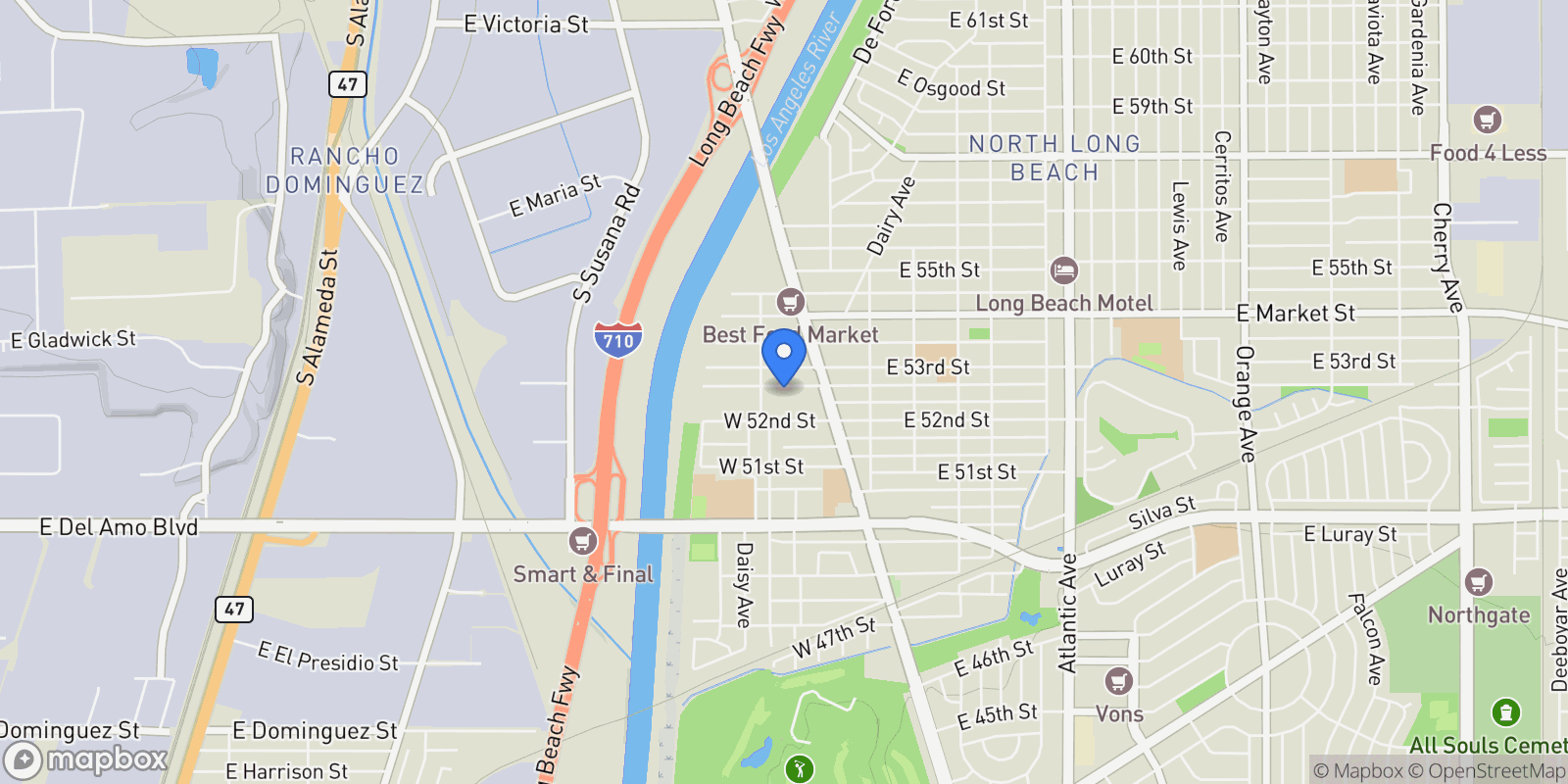 Map showing 42 W Mountain View Street, Long Beach, CA 90805, Signal Hill, California, United States.
