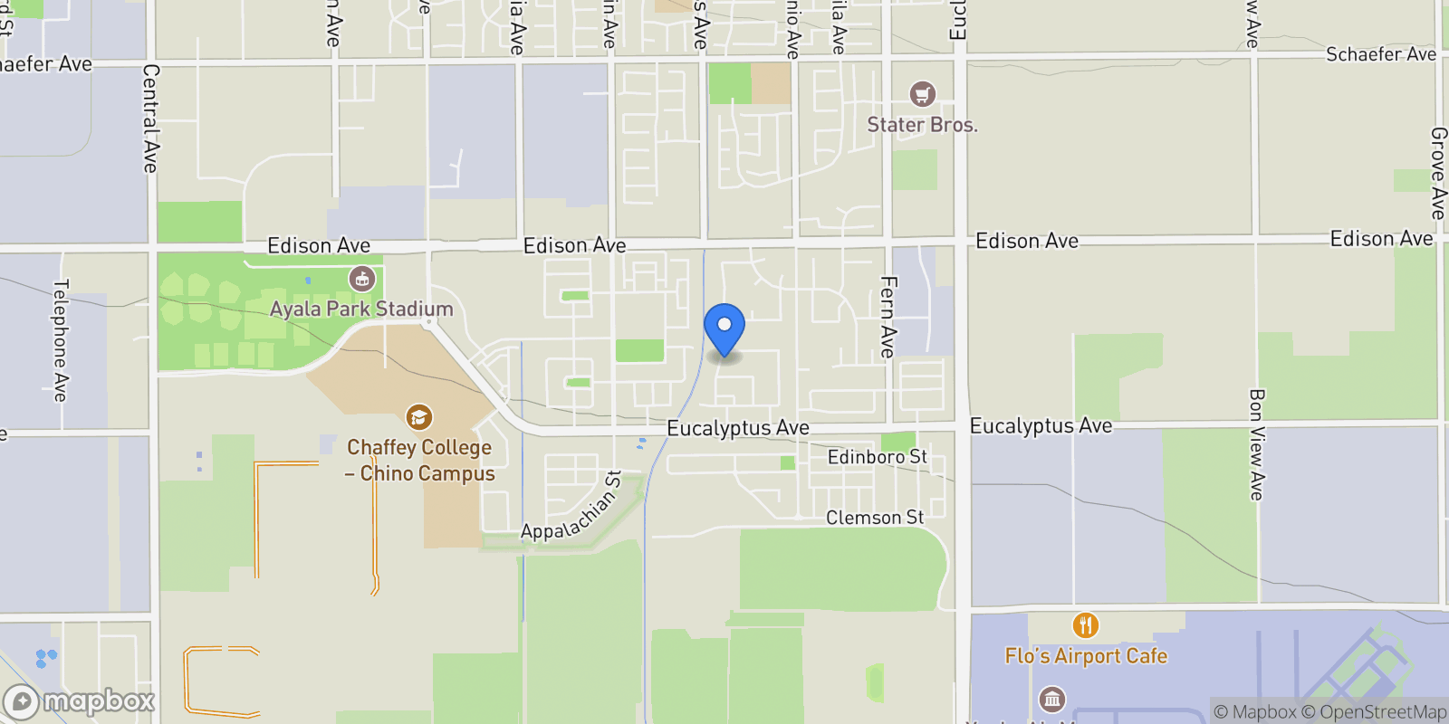 Map showing 14380 Belhaven Avenue, Chino, CA 91710, Chino, California, United States.