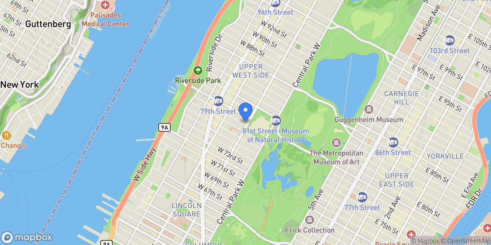 Map showing The Evelyn, 101 W 78TH ST, New York, New York, United States.