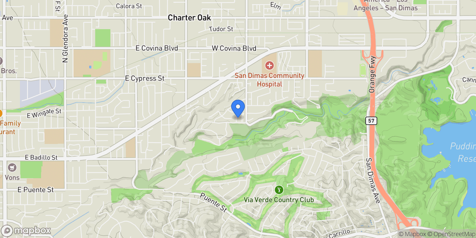 Map showing 1048 Bishop Lane, San Dimas, CA 91773, San Dimas, California, United States.