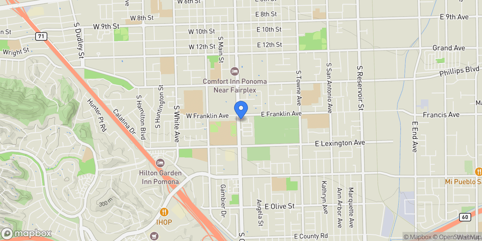 Map showing 1740 S Garey Avenue, Pomona, CA 91766, Pomona, California, United States.
