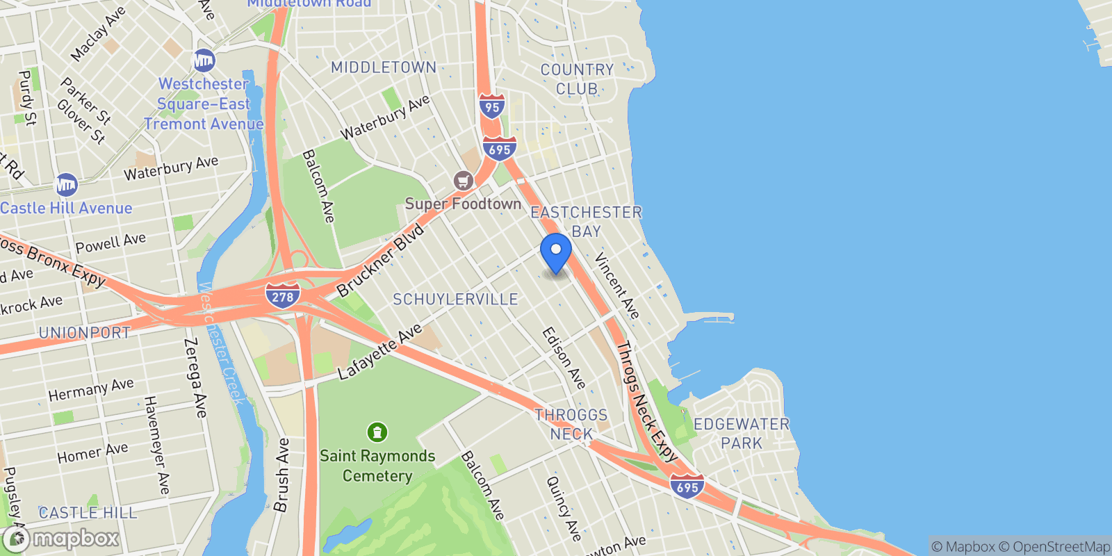 Map showing 822 Hollywood Avenue, New York, New York, United States.