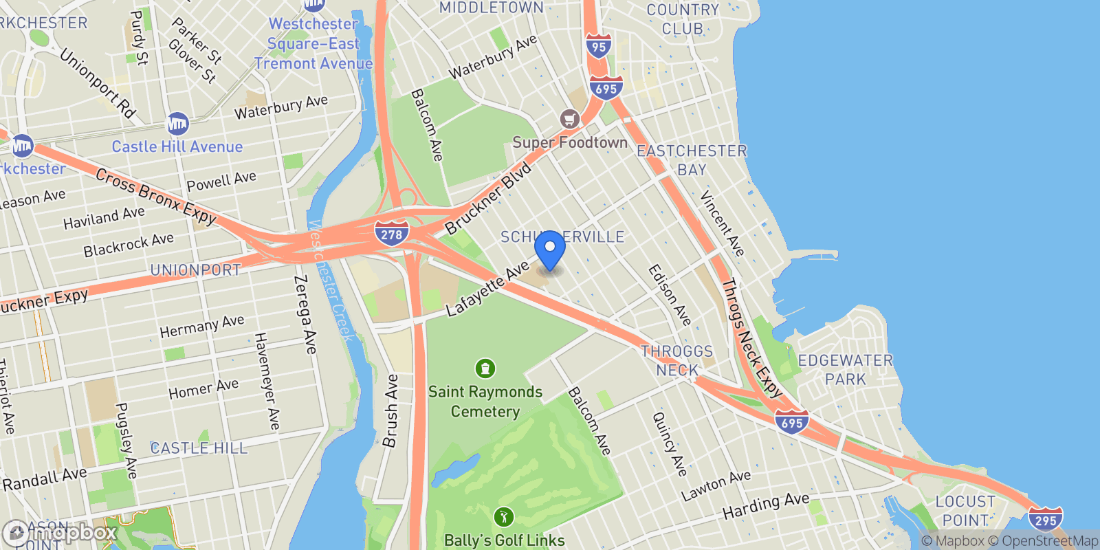 Map showing 837 Swinton Avenue, New York, New York, United States.