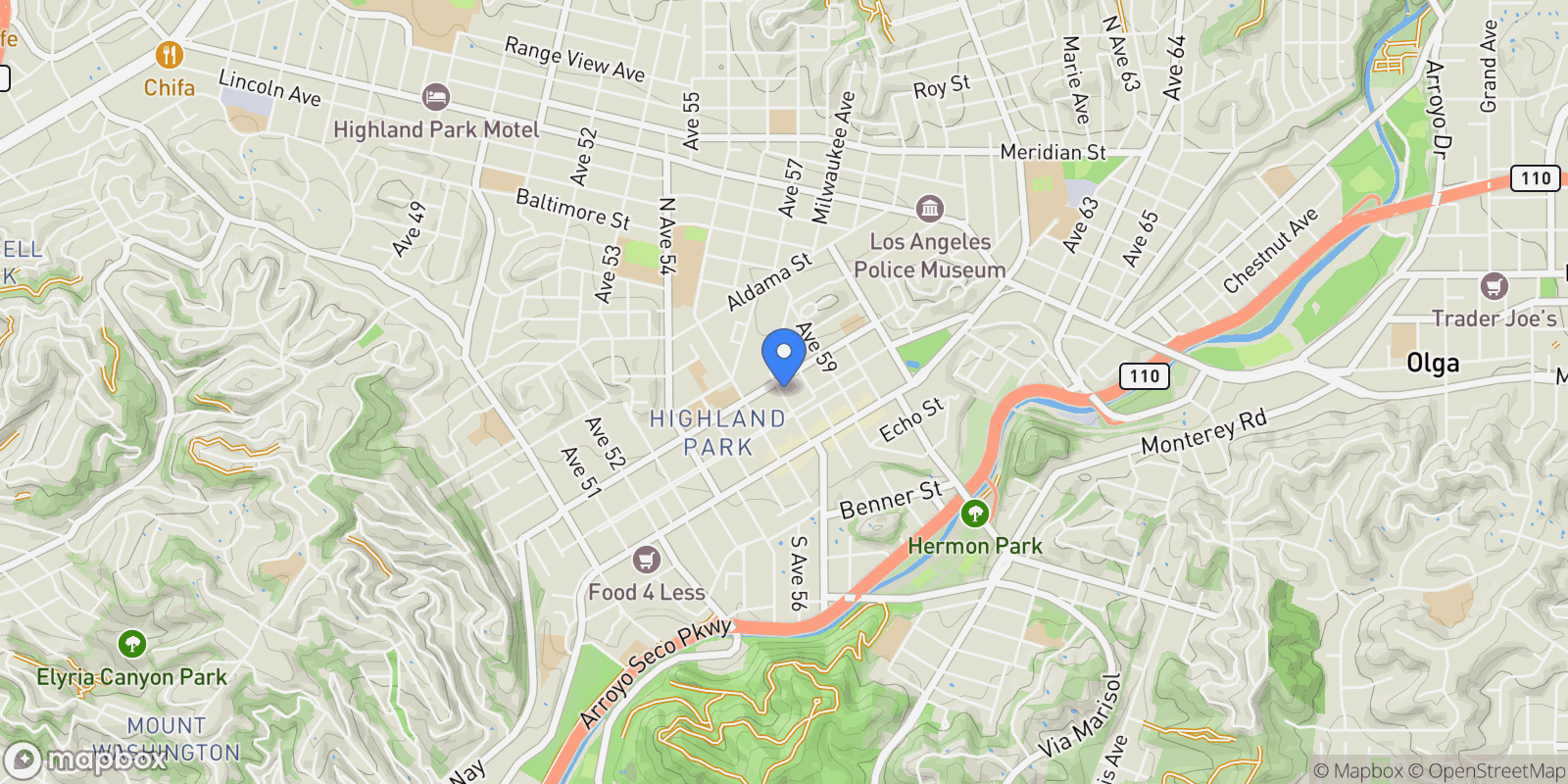 Map showing 227 N Avenue 57, Los Angeles, CA 90042, Los Angeles, California, United States.