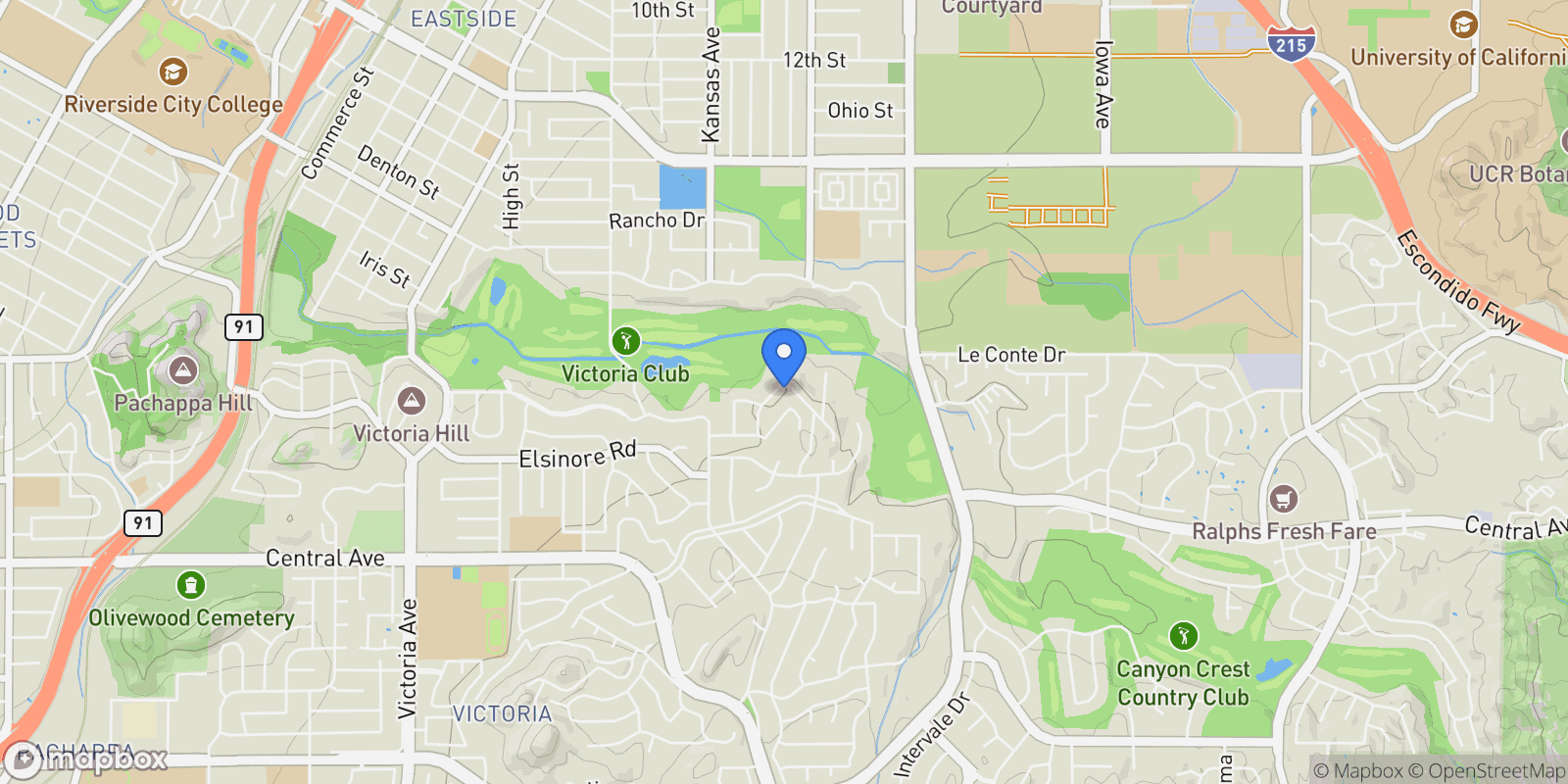 Map showing 1940 Arroyo Drive, Riverside, CA 92506, Riverside, California, United States.