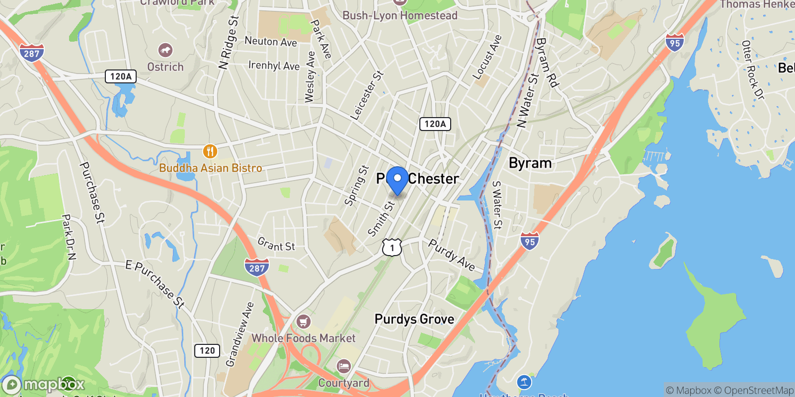 Map showing 47 Smith Street, Port Chester, New York, United States.