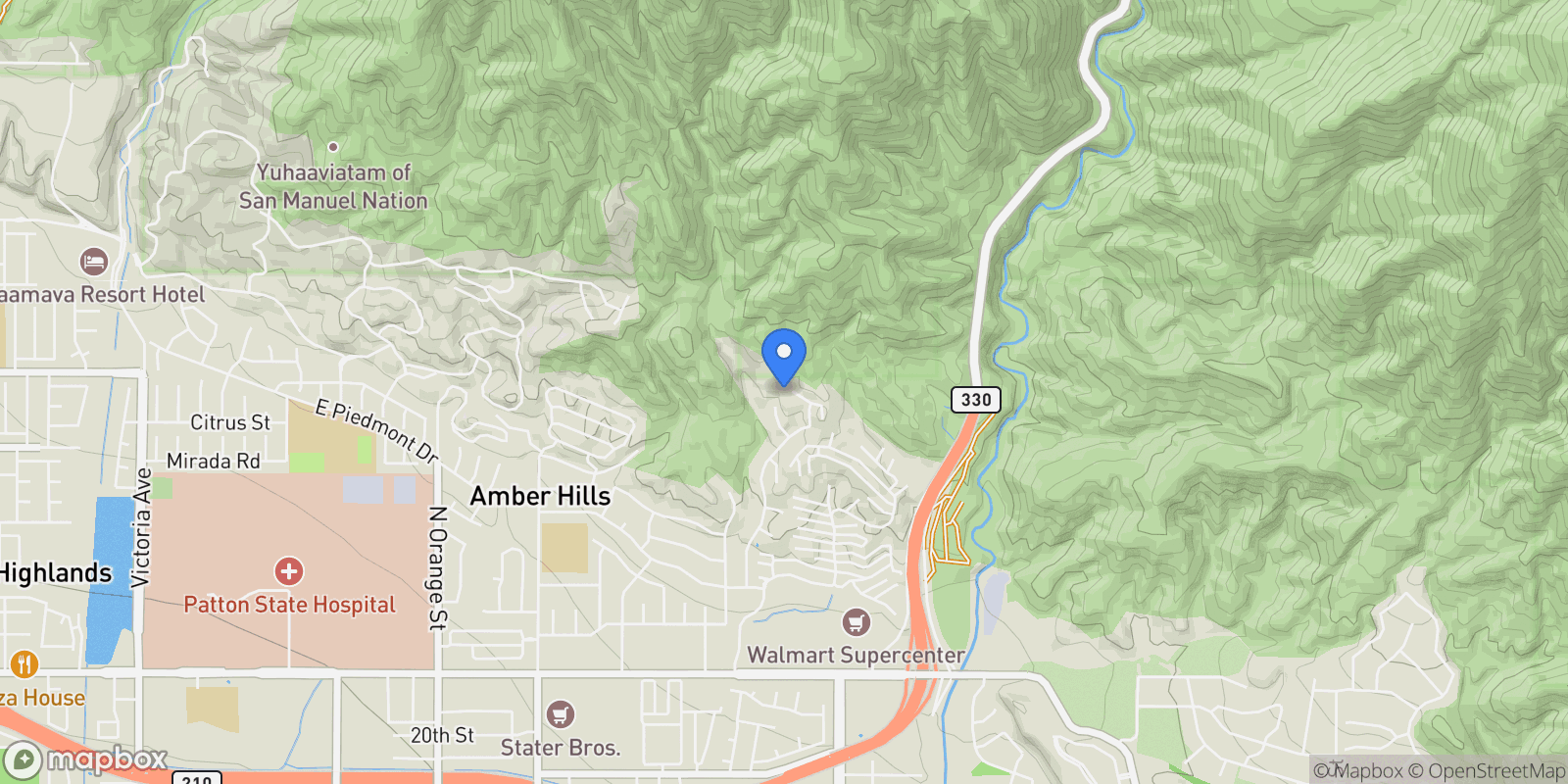 Map showing 3074 Mountain Top, Highland, CA 92346, Highland, California, United States.