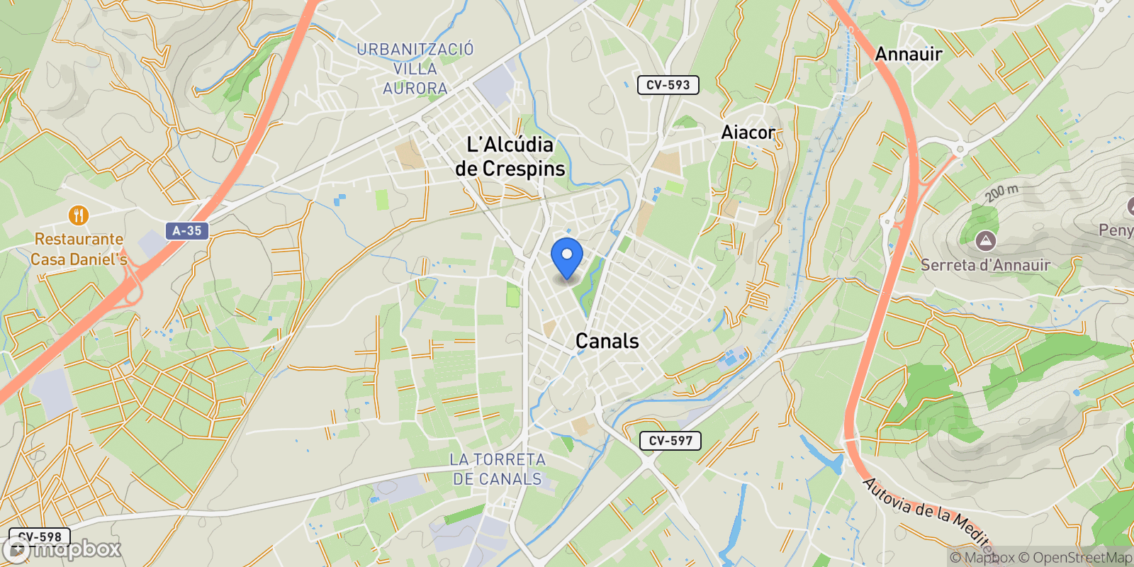 Map showing Área de Canals, Canals, VALENCIA, Canals, Canals, Valencian Community, Spain.