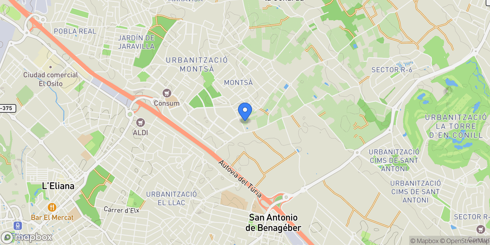 Map showing Urbanizacion montsano, San Antonio de Benageber, VALENCIA, San Antonio de Benageber, San Antonio de Benageber, Valencian Community, Spain.
