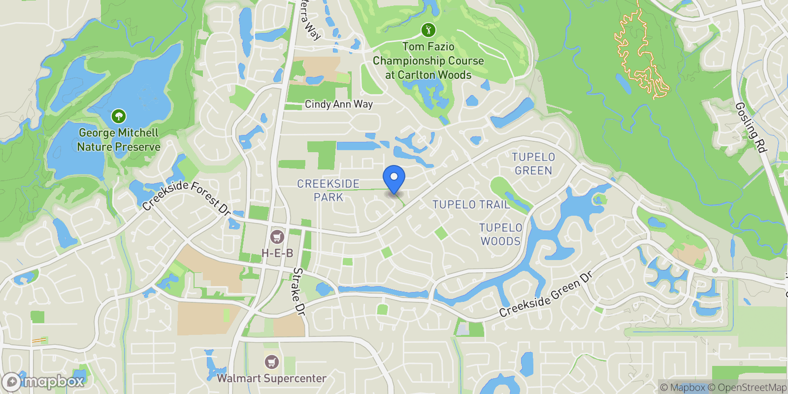 Map showing 30 Fury Ranch Place, The Woodlands, TX 77389, The Woodlands, Texas, United States.