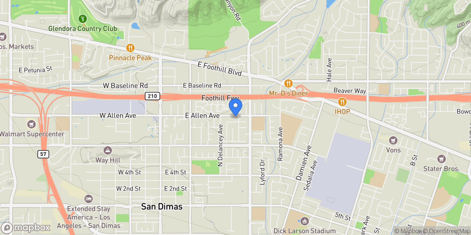 Map showing 562 E Allen Avenue, San Dimas, CA 91773, San Dimas, California, United States.