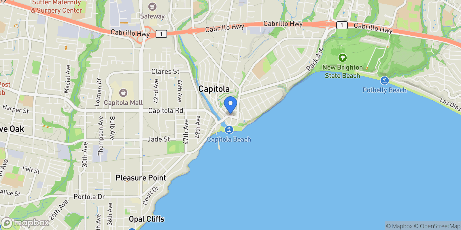 Map showing 208 Capitola Avenue, Capitola, California, United States.