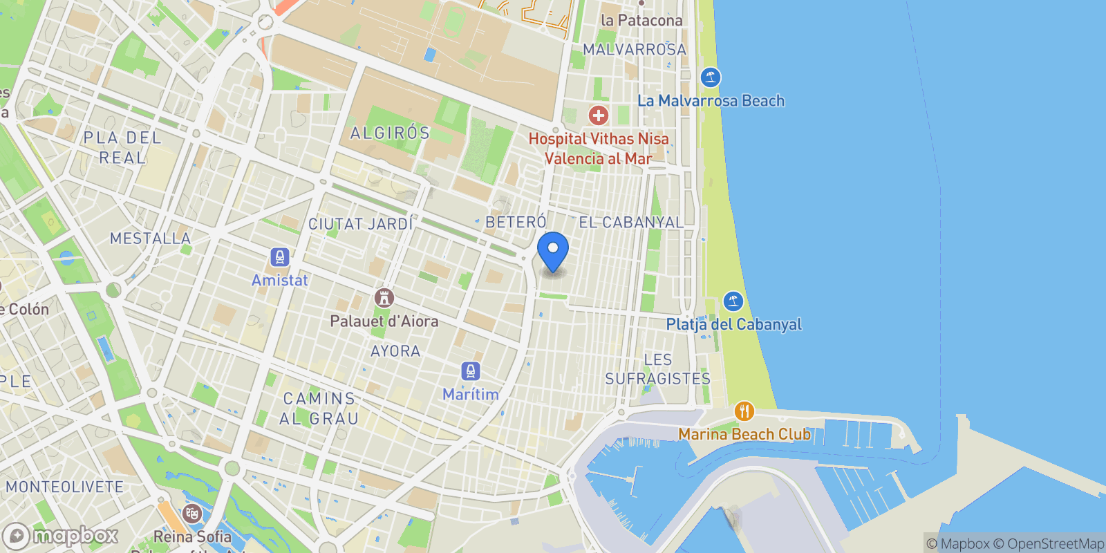 Map showing El Cabanyal - El Canyamelar, Valencia, VALENCIA, Valencia, Poblats Maritims, Valencia, Spain.