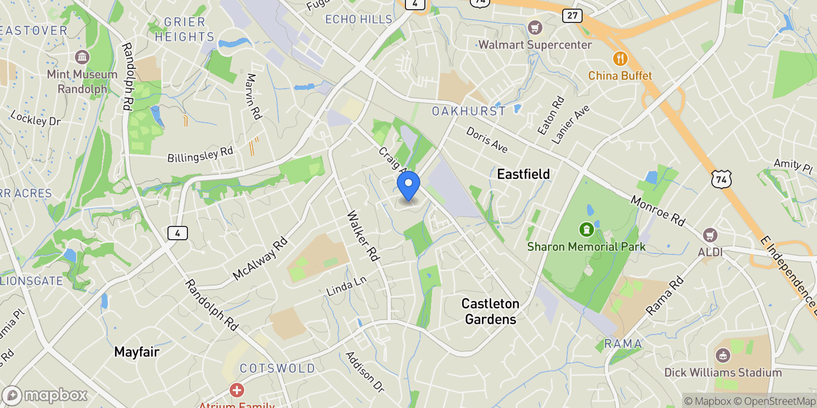 Map showing 3822 Topsfield Road, Charlotte, NC 28211, Charlotte, North Carolina, United States.