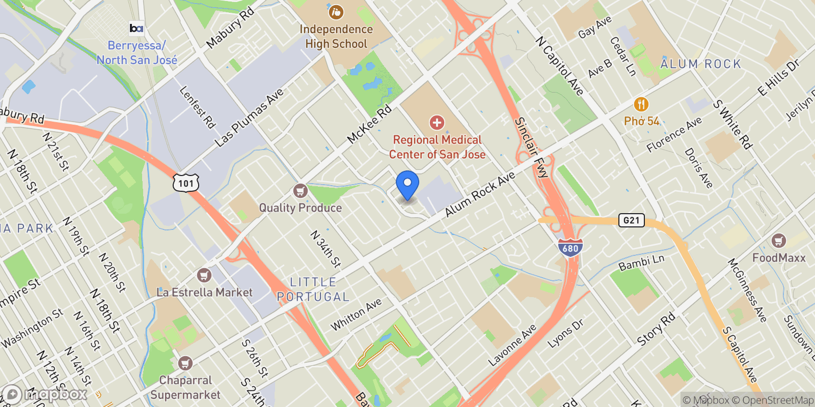 Map showing 1931 Perrone Circle, San Jose, California, United States.