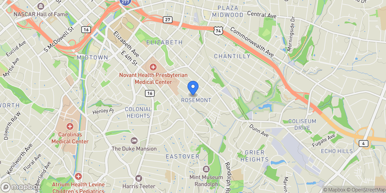Map showing 2221 Kenmore Avenue, Charlotte, NC 28204, Charlotte, North Carolina, United States.