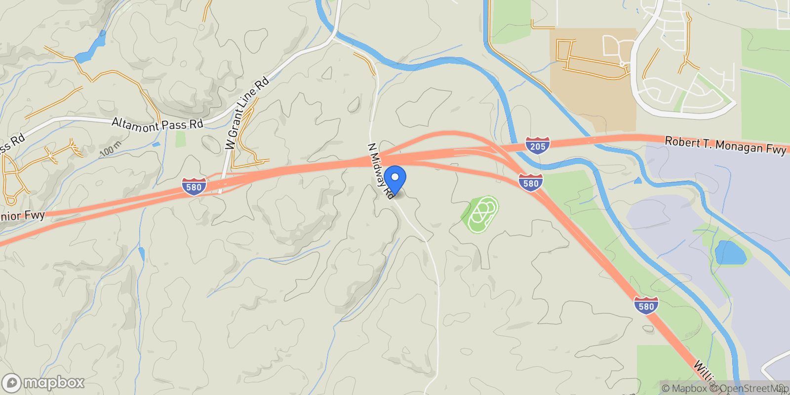 Map showing 16881 N Midway Rd, Tracy, California, United States.